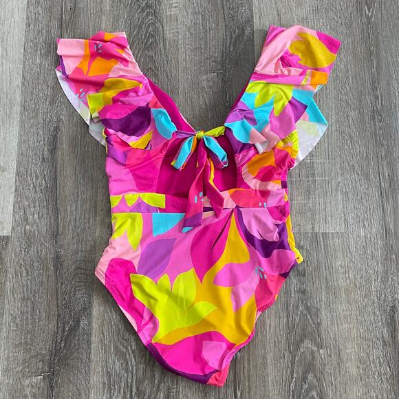 NWT Trina Turk Lilleth Ruffle One-Piece Swimsuit Pink Multi - Size: 10 - Picture 10 of 11